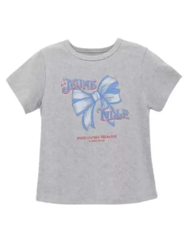 Refined Round-Neck Short-Sleeve Bow-Detail Knit T-Shirt