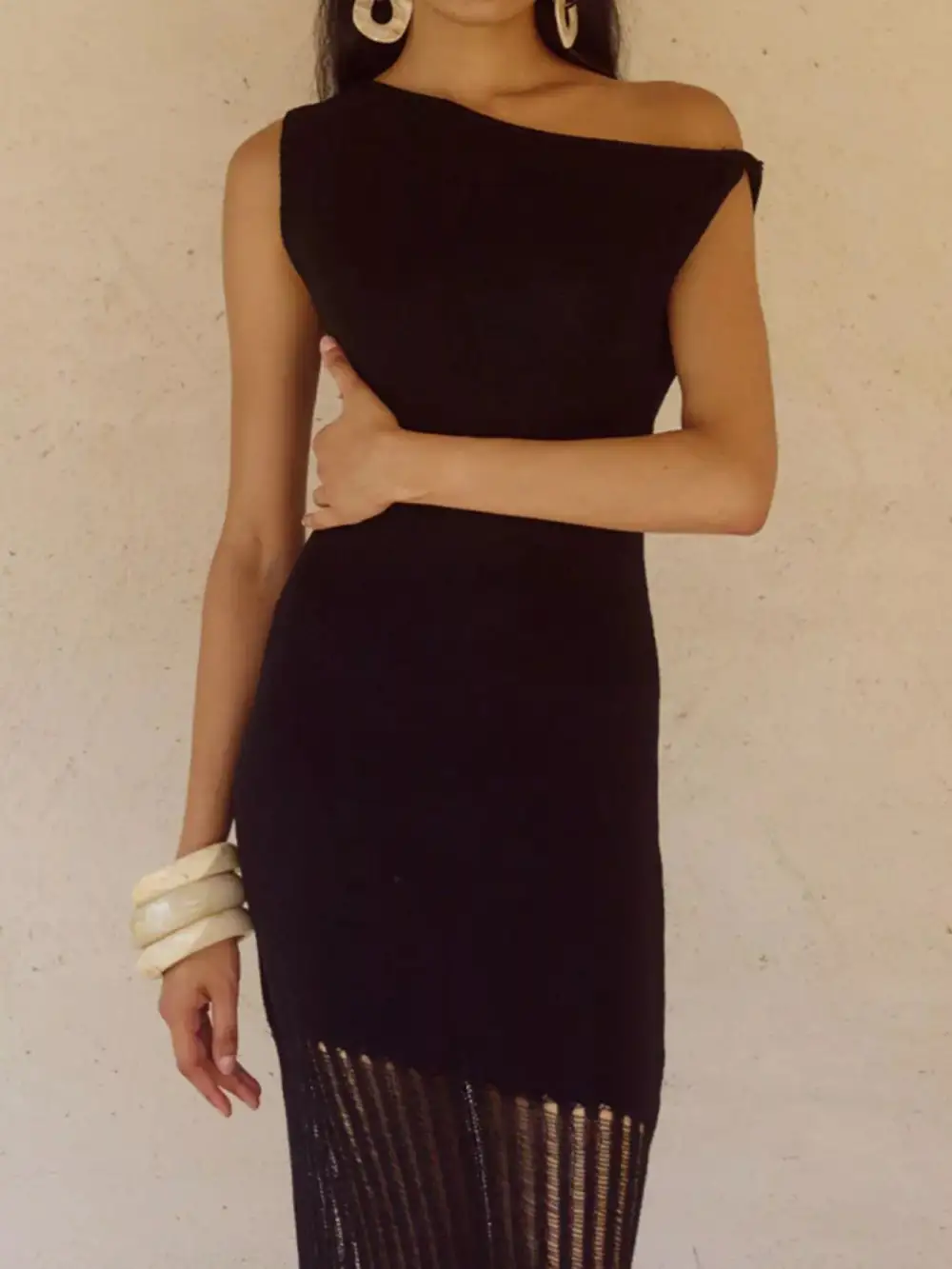 One Shoulder Fringe Maxi Dress