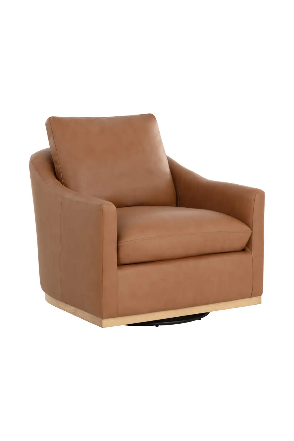 Leather Swivel Lounge Chair - Wood Base