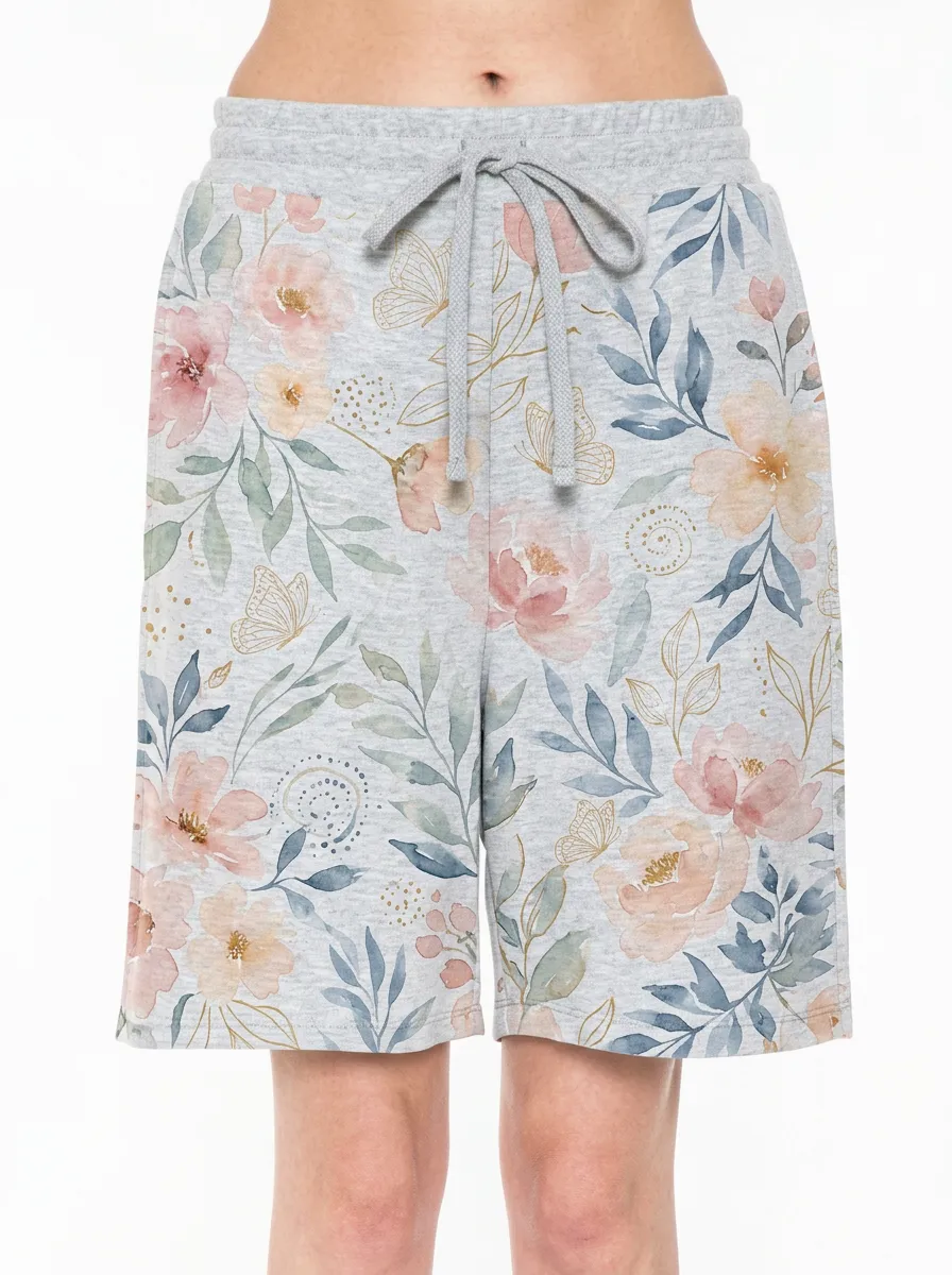 Women's Floral Butterfly Botanical Watercolor Printed Shorts