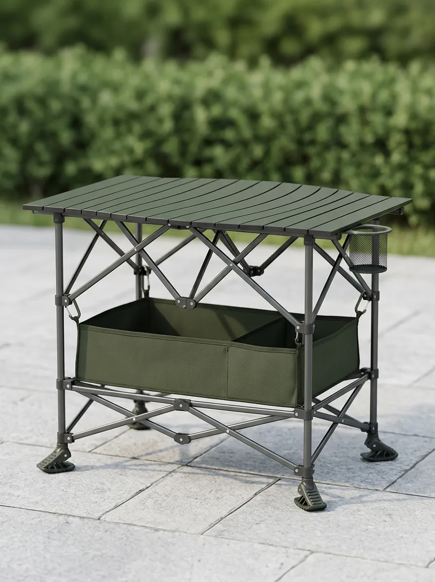 Foldable Aluminum Camping Table with Storage