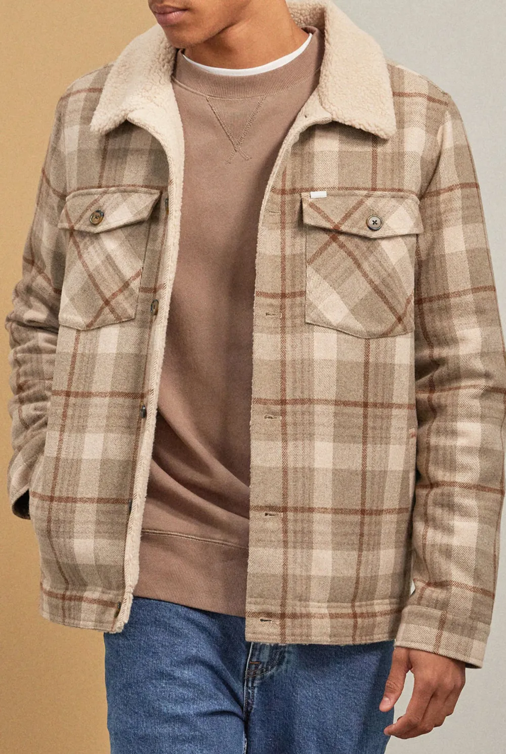 Sherpa Collar Plaid Quilted Shirt Jacket
