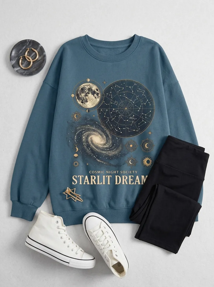 Women's Astronomy Lover Starlit Dreams Galaxy Printed T-shirt
