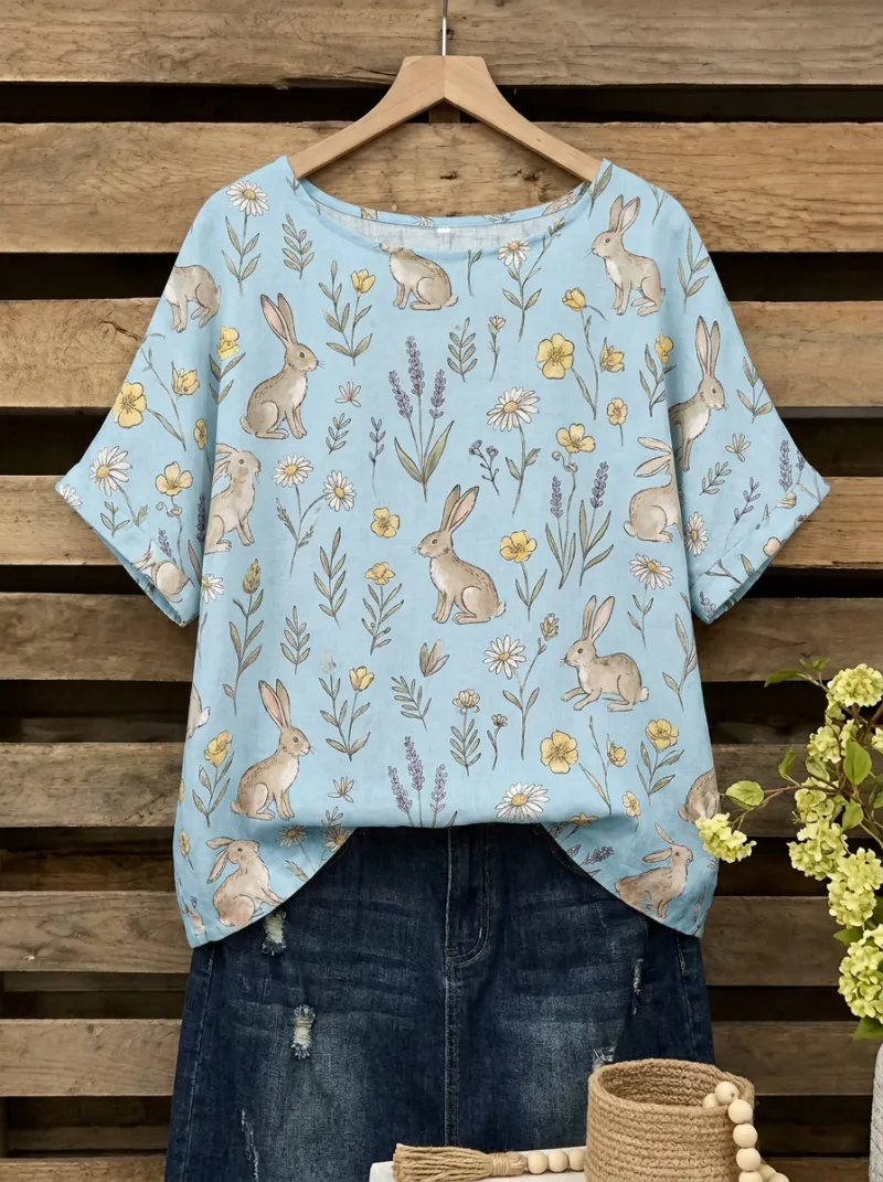 Rabbit Nature Women's Loose Printed T-Shirt