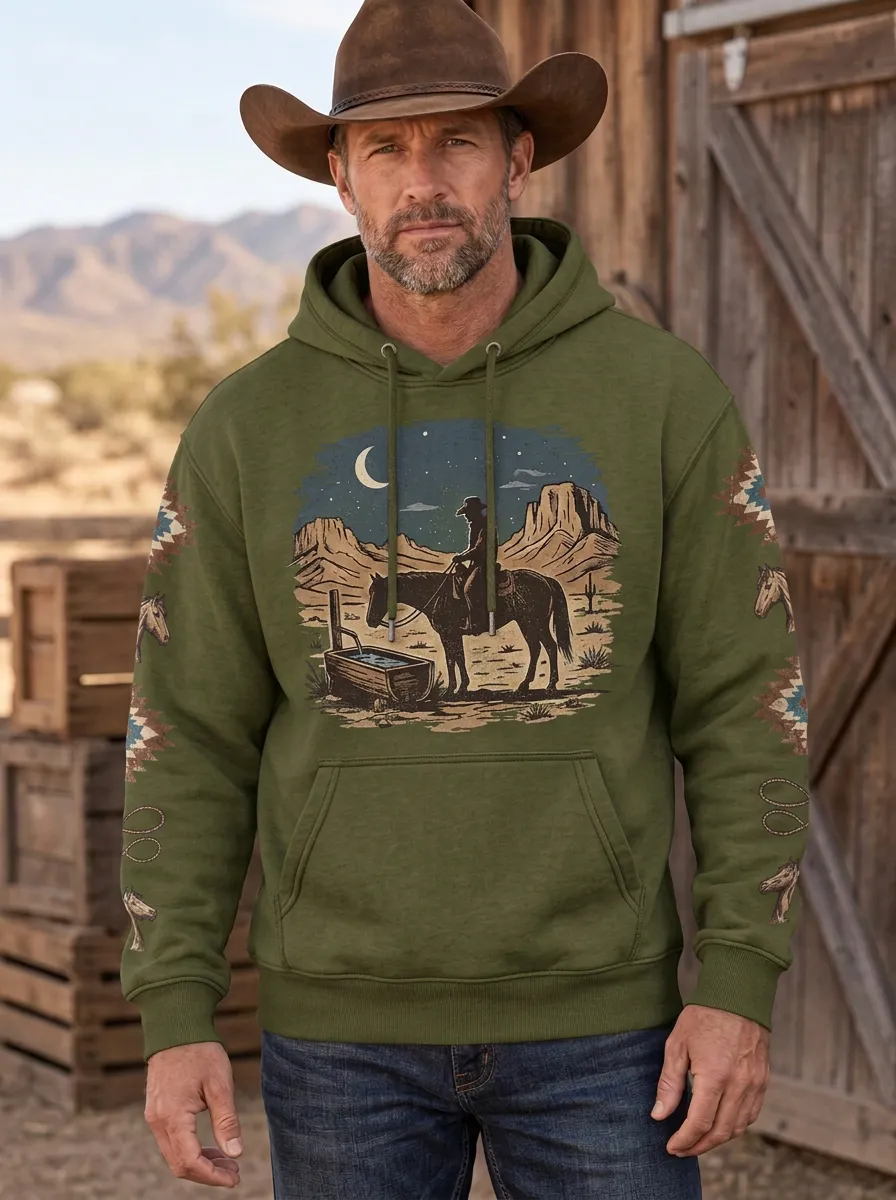 Men's Rodeo Inspired Western Cowboy Horse Desert Graphic Hoodie