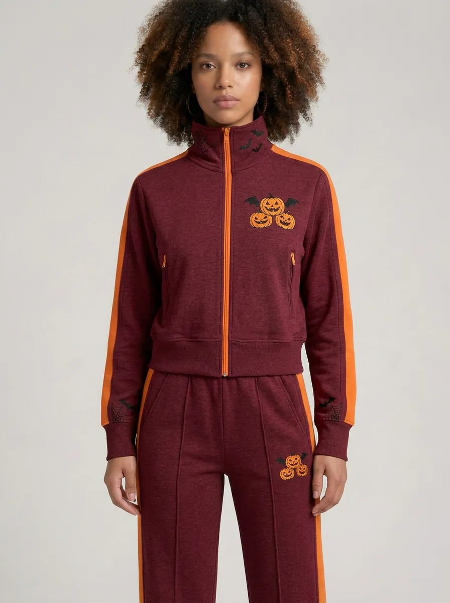 Women's Halloween Pumpkin Bat Printed Tracksuit