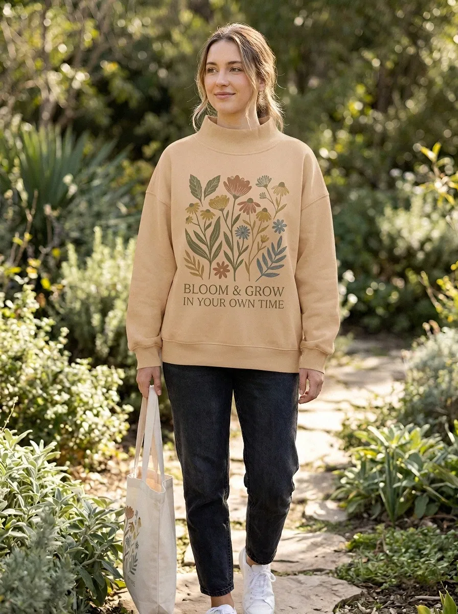 Bloom And Grow Floral Quote Sweatshirt