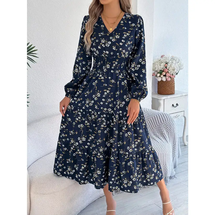 Long Sleeve V-Neck Midi Dress