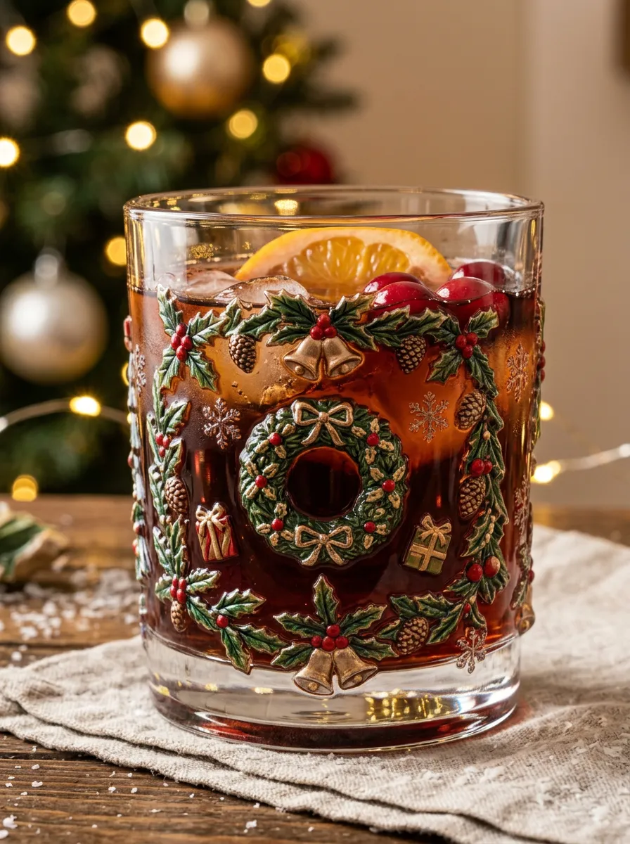Winter Wreath Bell Style Christmas Printed Glass Cup
