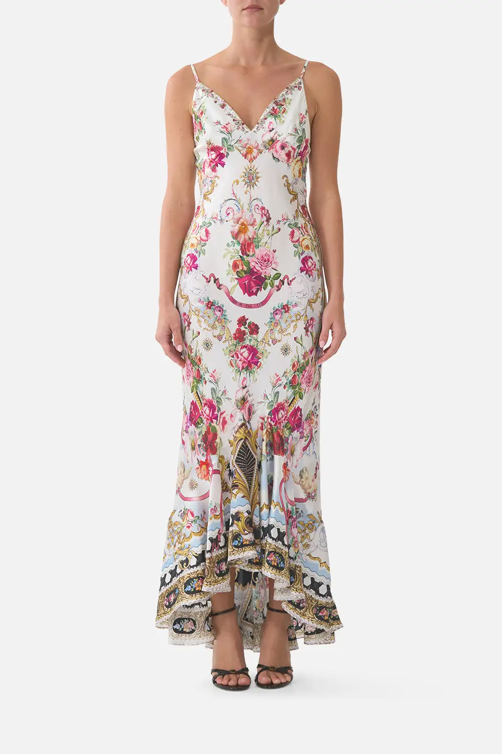 V-Neck Slip Dress with Flounce Hem