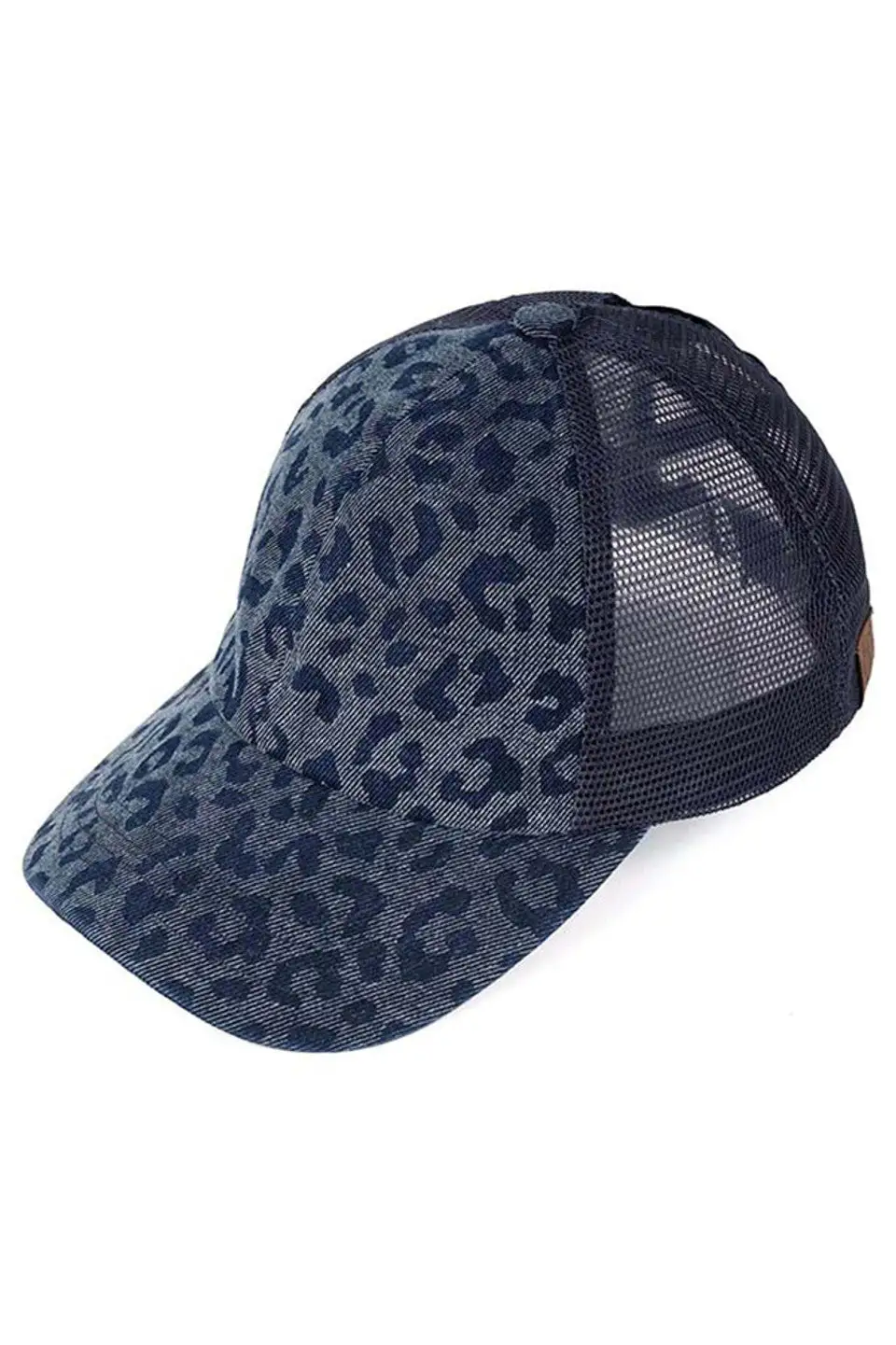 Leopard Pattern Criss Cross Ponytail Baseball Cap