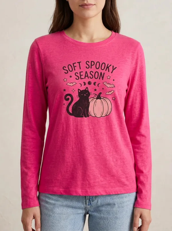 Pumpkin Spooky-Season Halloween Cotton Linen Long Sleeve Top