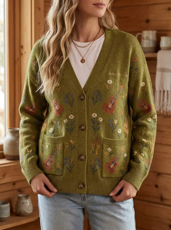 Western Guitar Country Music Cardigan