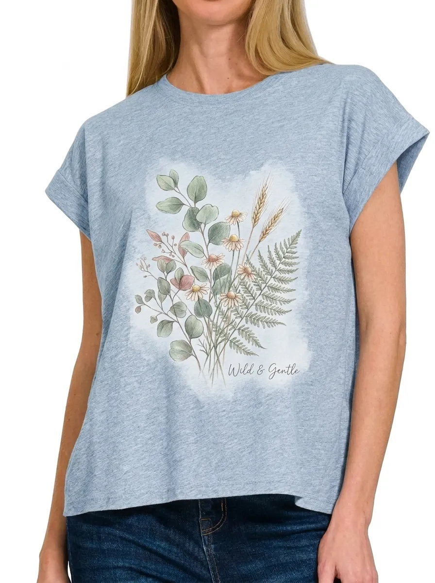 Women's Nature Lover Wildflower Eucalyptus Printed T-shirt