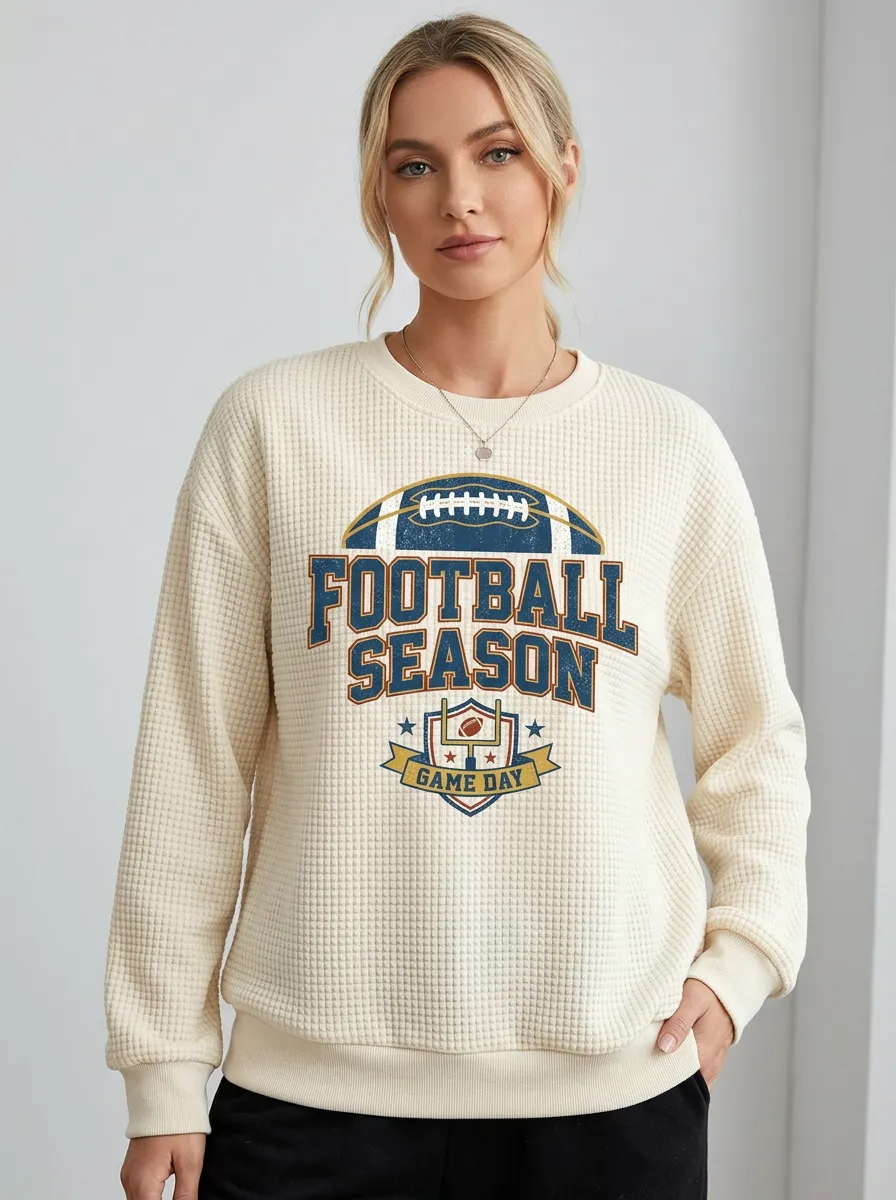 Women's Football Season Game Day Graphic Printed Waffle Sweatshirt