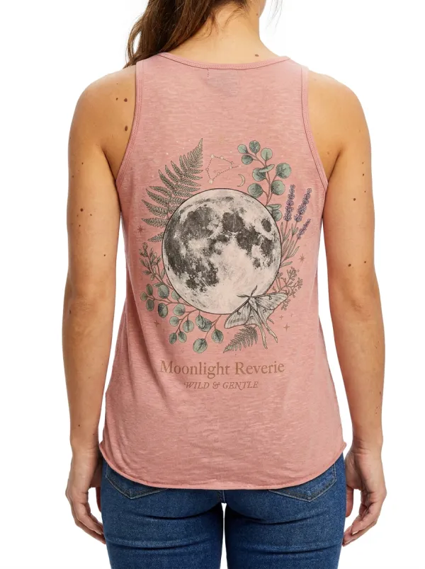 Women's Celestial Moon Moth Botanical Printed Tank Top