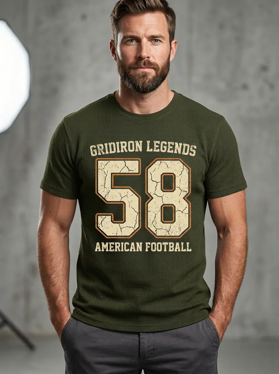 Men's Retro Inspired Football Gridiron Ball Crew Neck Graphic T-Shirt