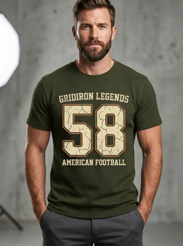 Men's Retro Inspired Football Gridiron Ball Crew Neck Graphic T-Shirt
