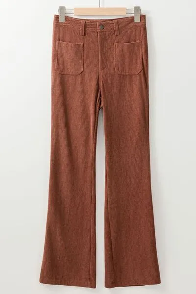 High Waist Square Pocket Corduroy Pants