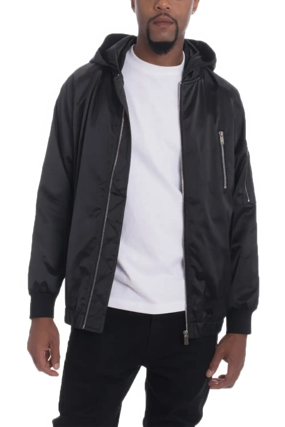 Hooded Full Zip Satin Windbreaker