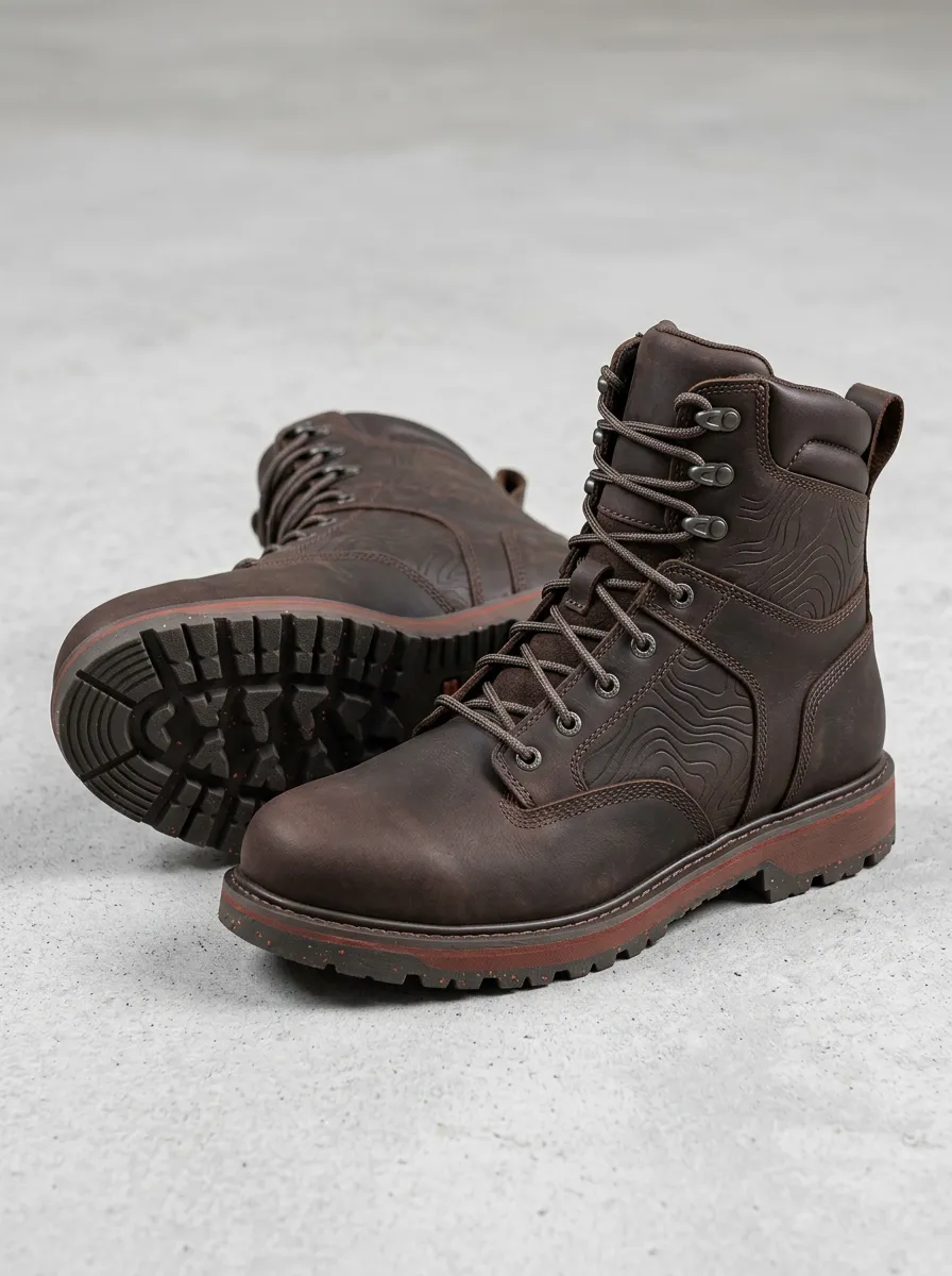 Unisex Outdoor Enthusiast Topographic Map Embossed Print Work Boots