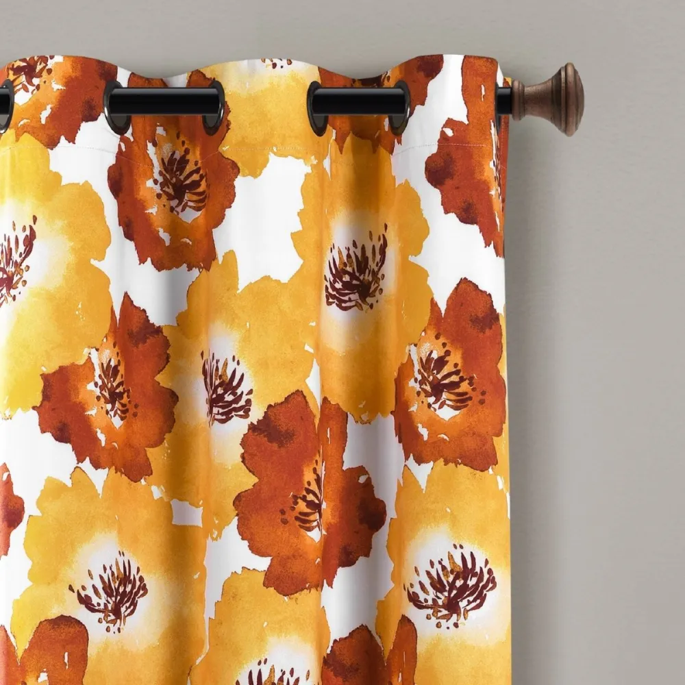 Farmhouse Floral Full Blackout Grommet Curtain Panel Set