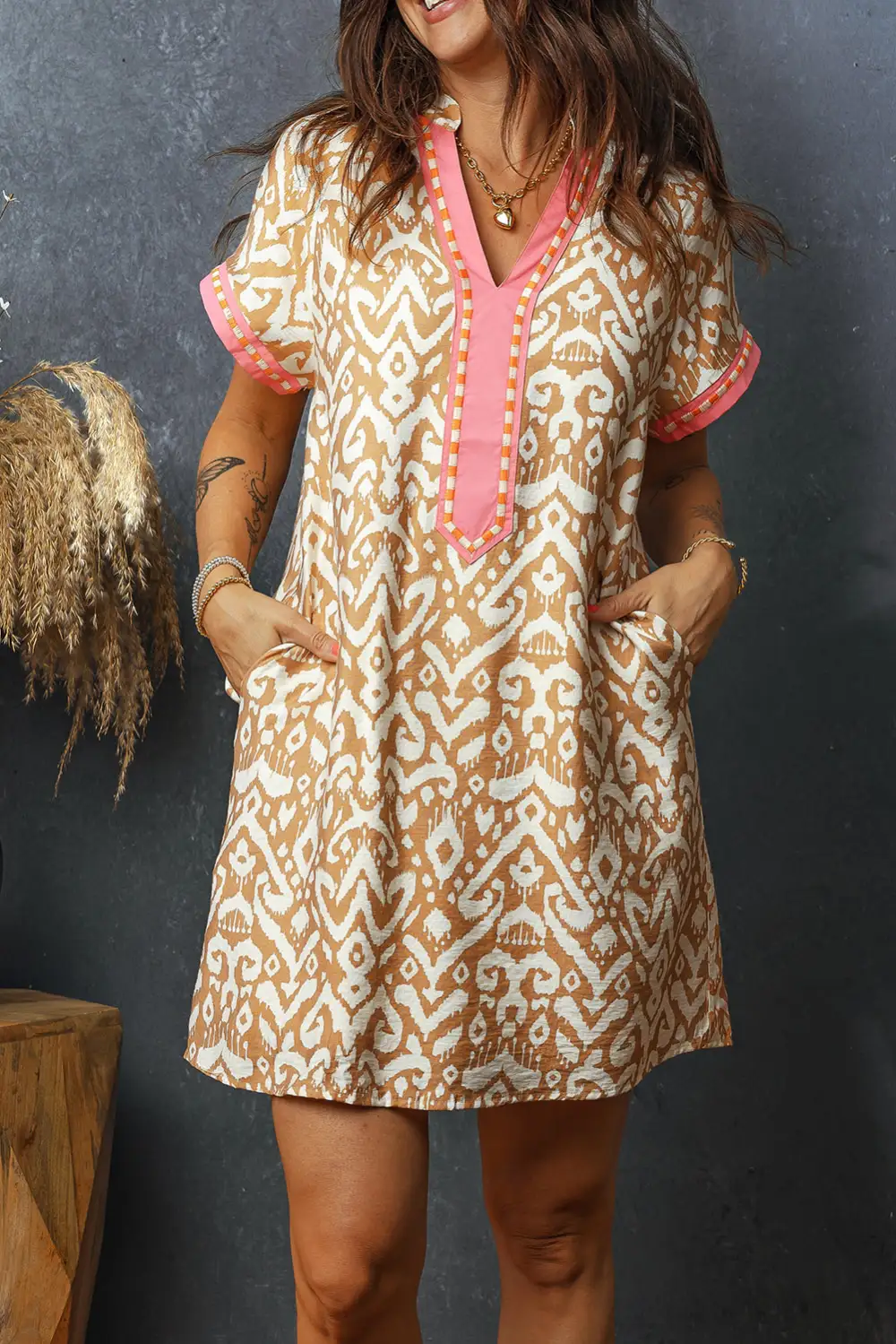 Layer Friendly Striped Mixed Panel Shift Mini Dress