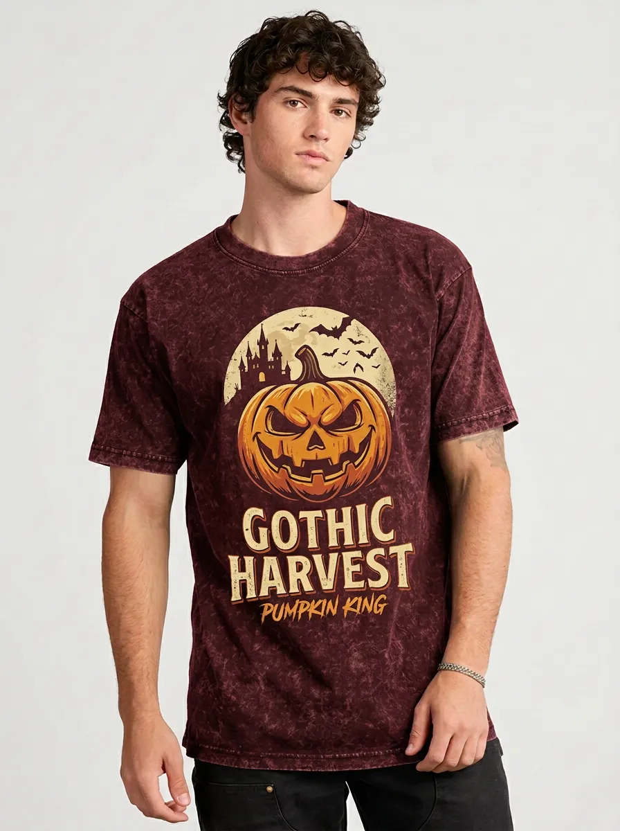 Men's Halloween Gothic Harvest Pumpkin King Printed T-shirt