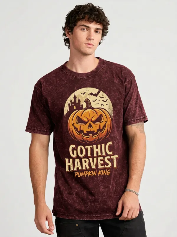 Men's Halloween Gothic Harvest Pumpkin King Printed T-shirt