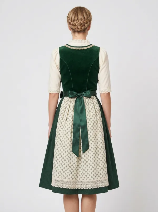 Floral Embroidered Floral Apron Square Neck Women's Bavarian Oktoberfest Dirndl Dress