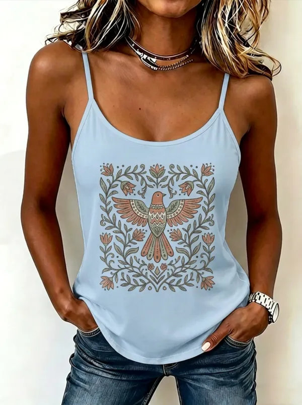 Women's Boho Nature Lover Bird Floral Printed Tank Top