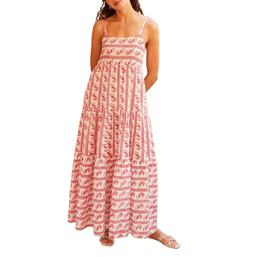 Striped Tie Shoulder Tiered Maxi Dress