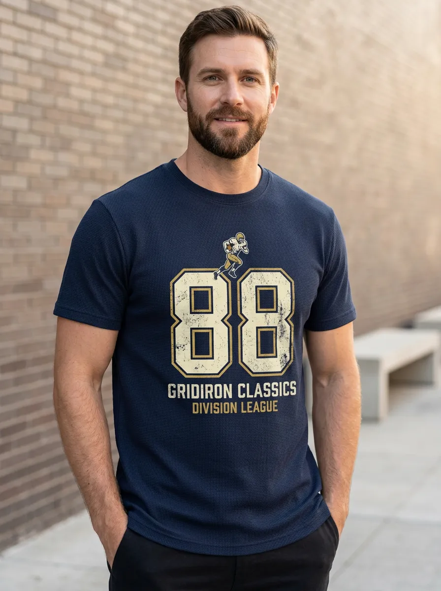 Men's Varsity Inspired Football Gridiron Ball Crew Neck Graphic T-Shirt