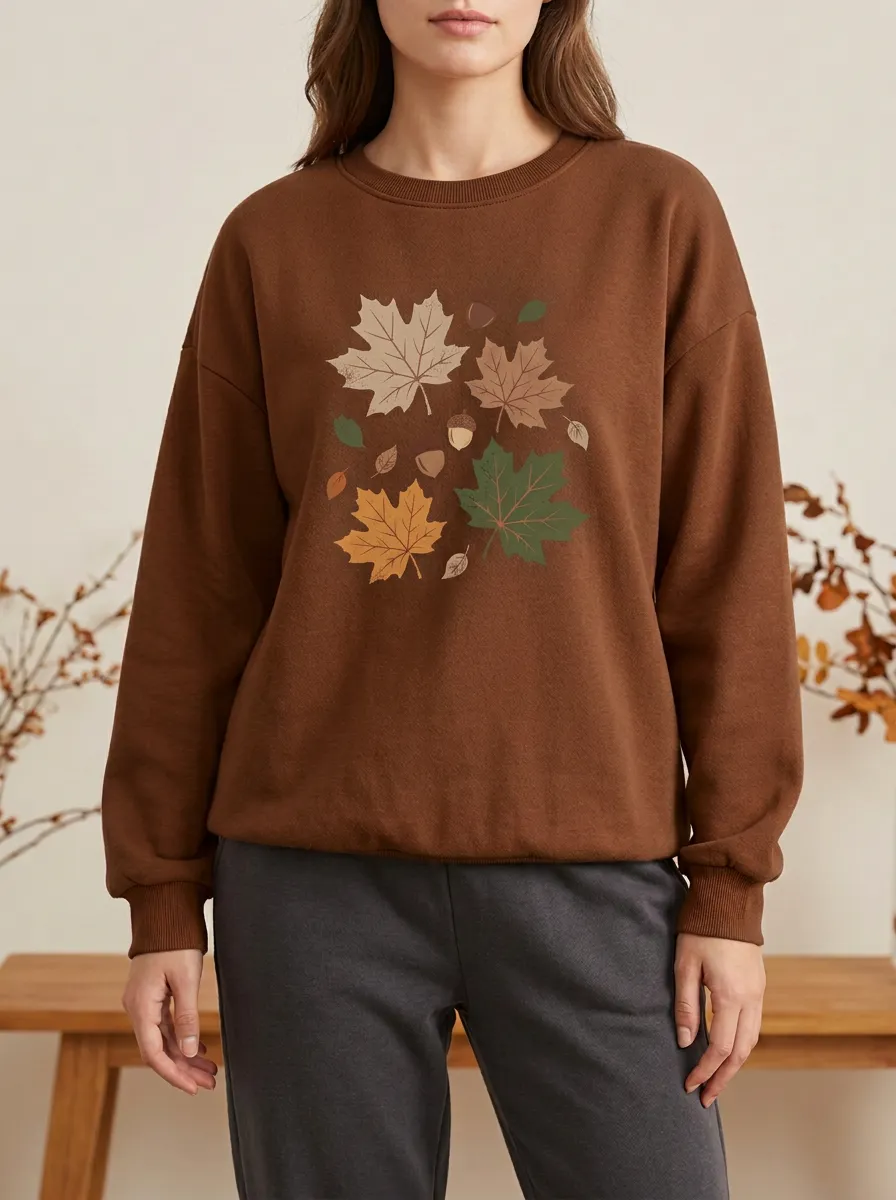 Utility Maple-Leaf Printed Acorn Graphic Sweatshirt