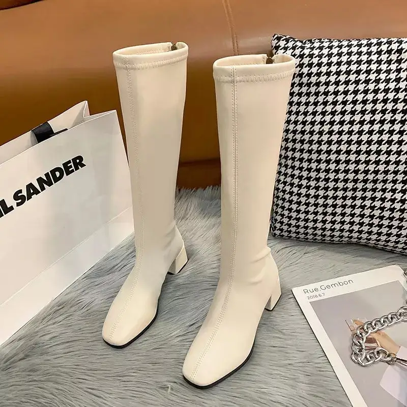 Classic Square Toe Block Heels Boots