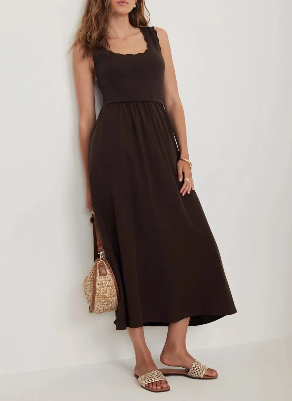 Casual Style Scallop Midi Dress