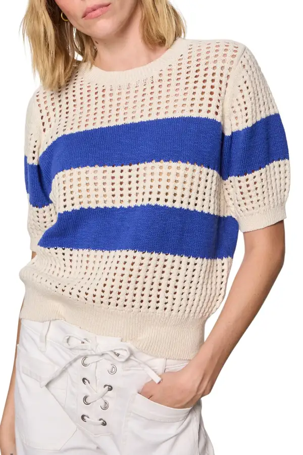Striped Openwork Cropped Relaxed Tee