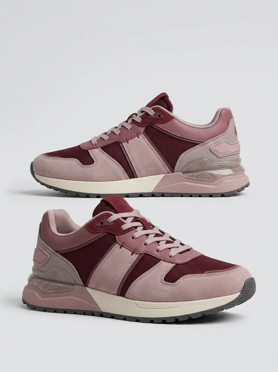 Unisex Suede Mesh Topographic Print Sneakers