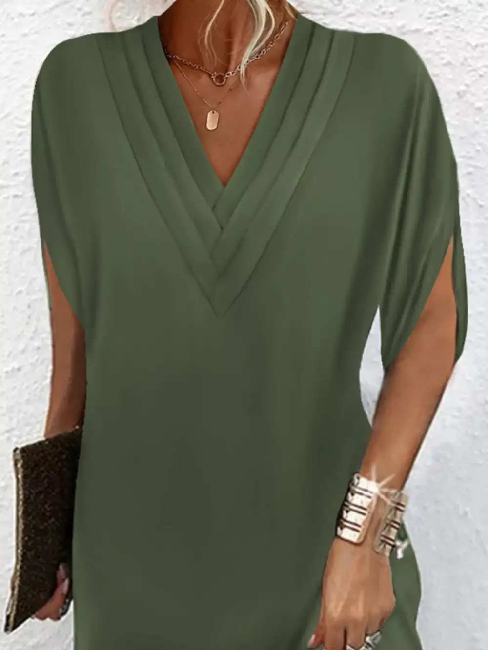 V Neck Slit Mini Dress