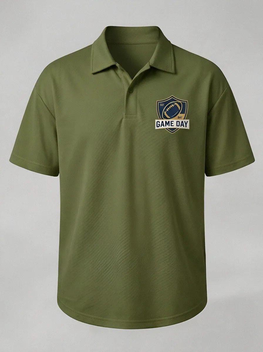 Men's American Football Fan Game Day Shield Printed Polo Shirt