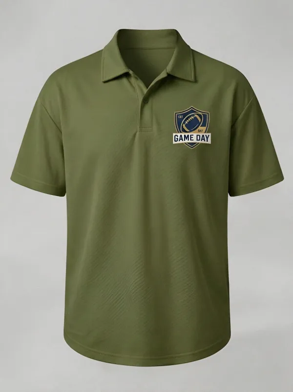 Men's American Football Fan Game Day Shield Printed Polo Shirt