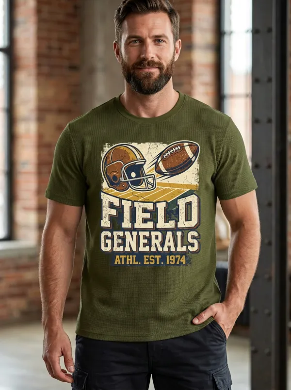 Men's Vintage Inspired Helmet Football Ball Crew Neck Graphic T-Shirt