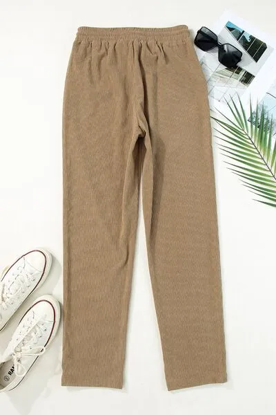 Drawstring Straight Pants With Pocket