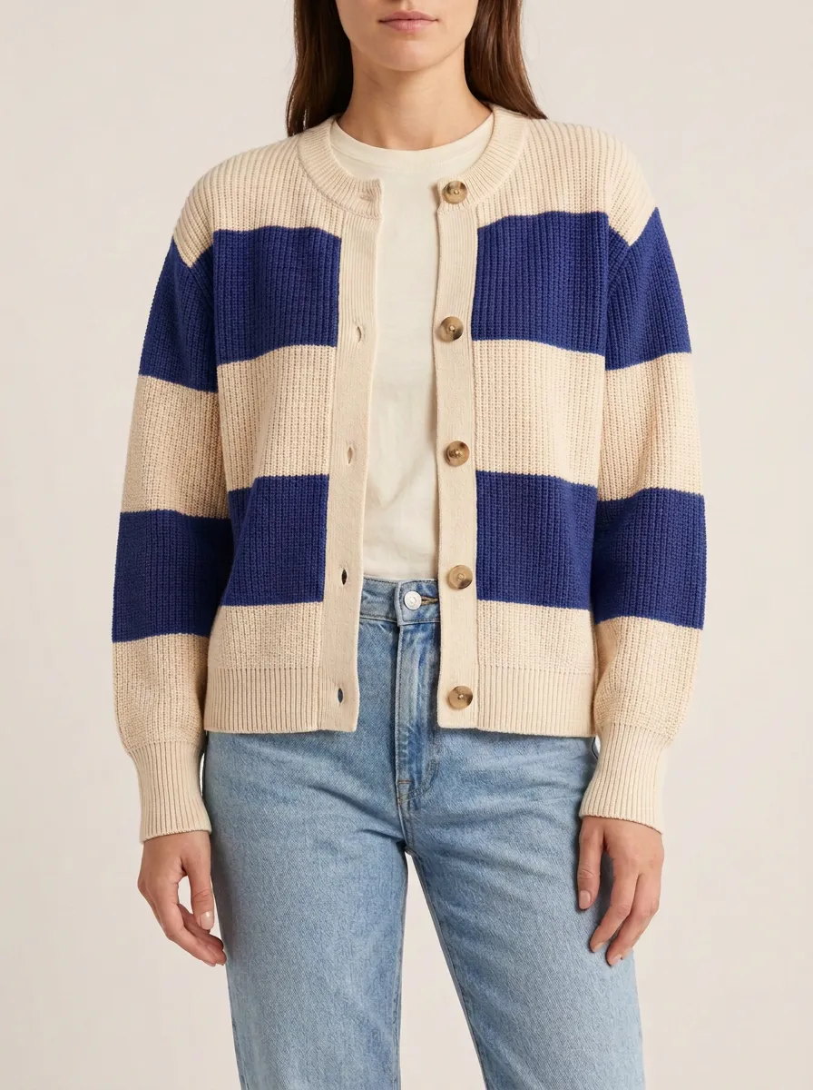 Ribbed Rugby Striped Knit Cardigan