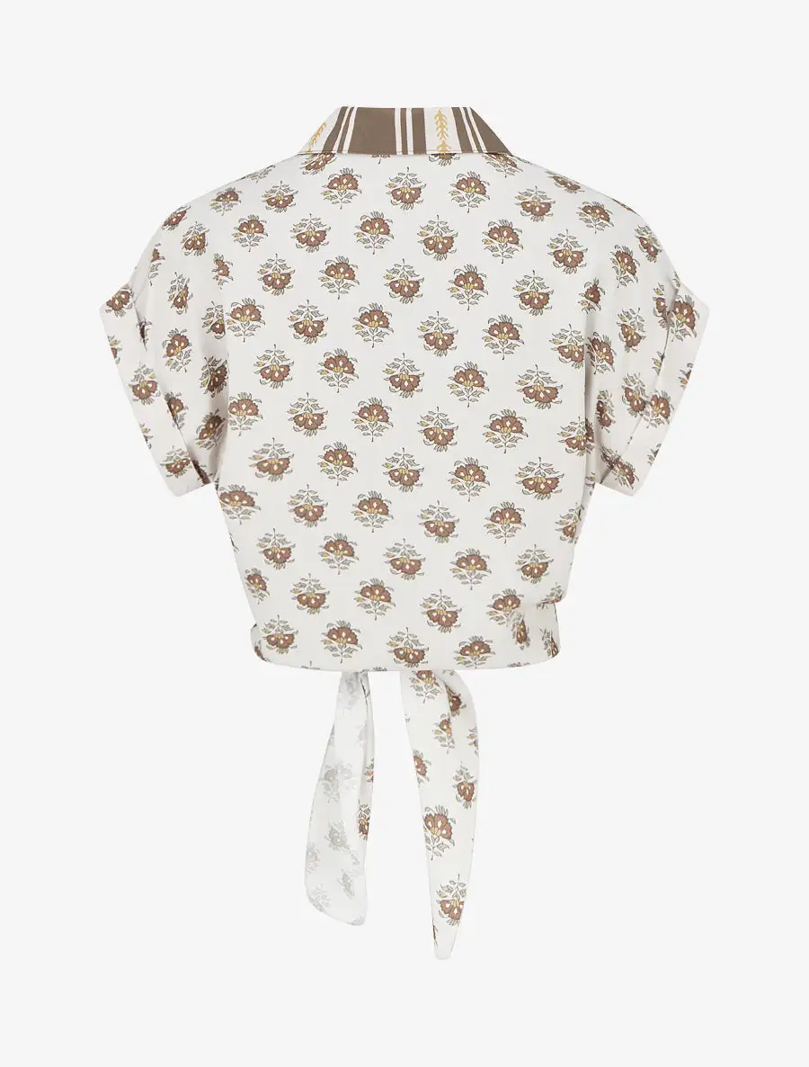 Refined Short Sleeve Floral Print Straight Fit Stand Collar Button Shirt
