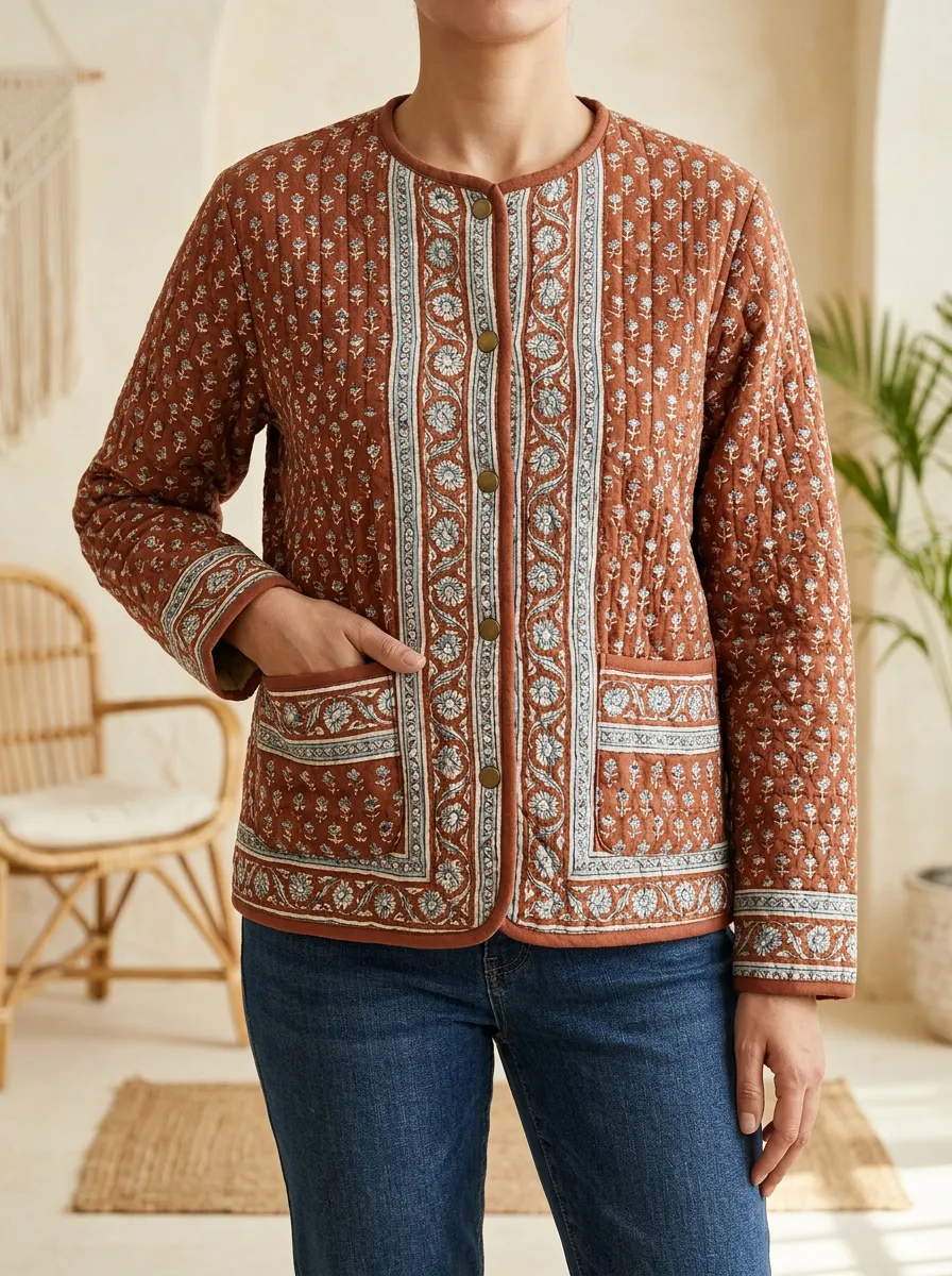 Women's Relaxed Boho Floral Quilted Jacket
