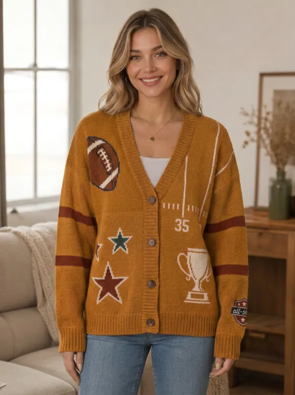 Women's Classic Gridiron Trophy Star Ball Knit Cardigan