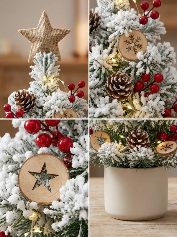 Christmas Snow-Flocked Pinecone Red Berry Printed Tabletop Tree