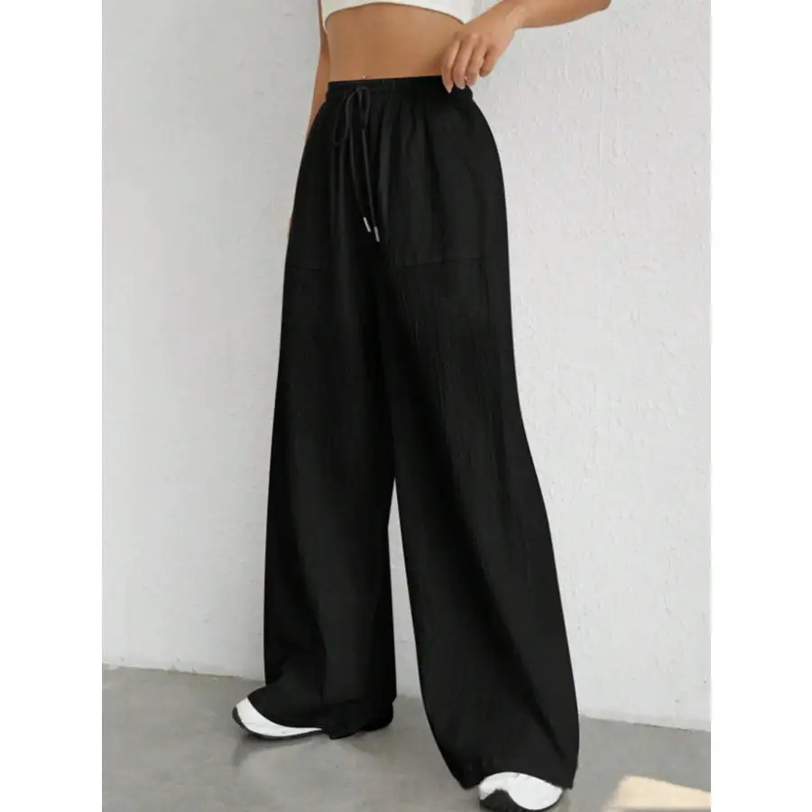 Relaxed Drawstring Wide Leg Pants