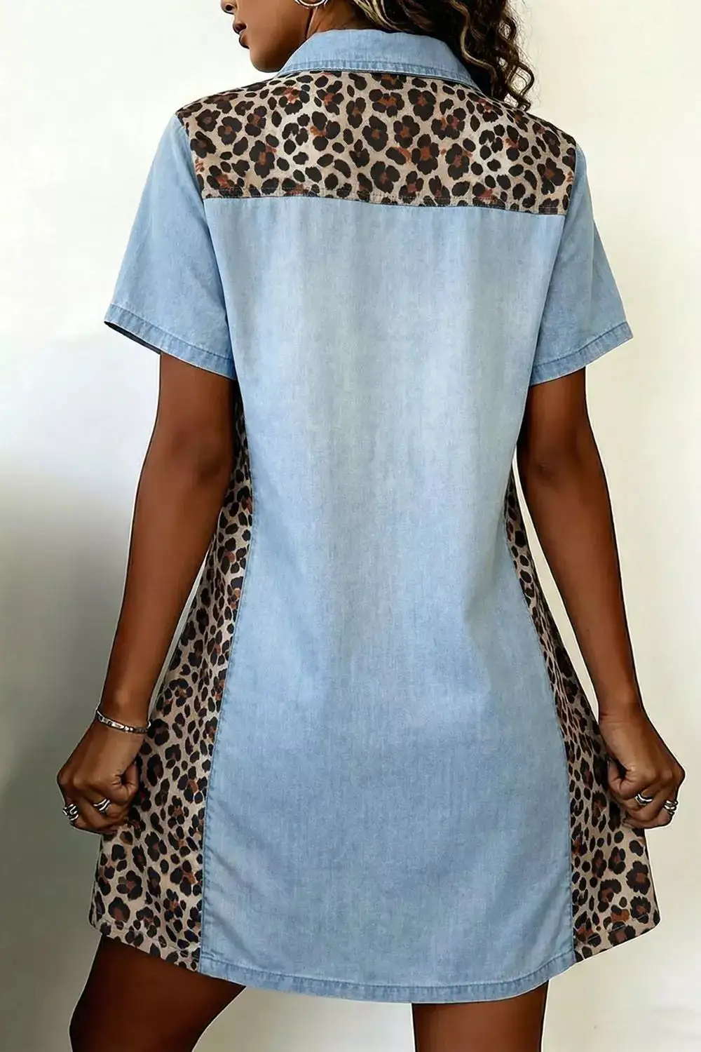 Short-Sleeve Leopard-Print Casual Dress